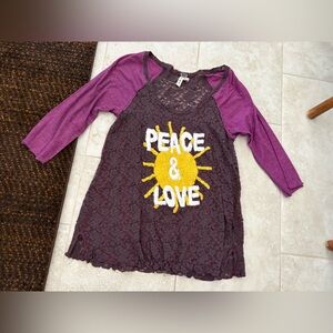 We The Free Purple Lace Raglan Top with Yellow Sun Graphic